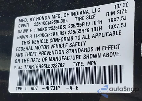2020 Honda Cr-V Hybrid Touring from USA, damaged, VIN 7FART6H96LE023782